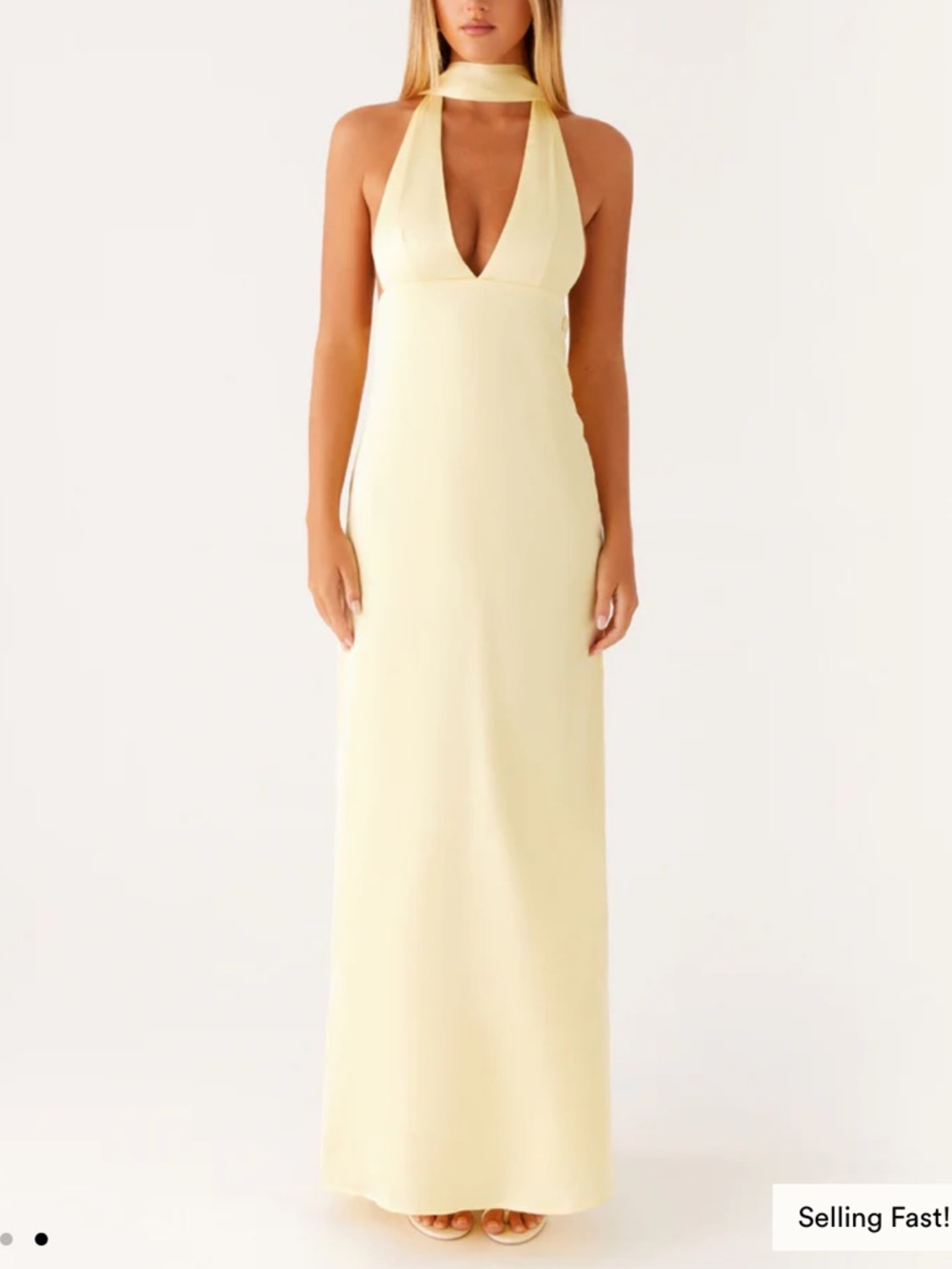 Alicia Satin Halter Maxi Dress - Yellow